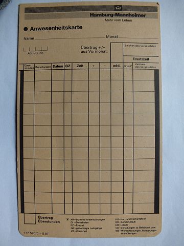 Stempelkarte. Quelle: Wikipedia ohne Copyrightangabe