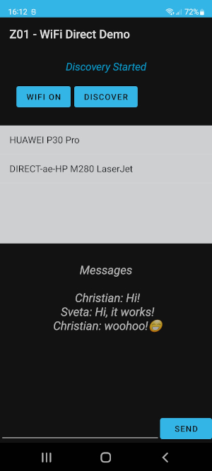 Picture from own simple chat app over WiFi-Direct technology